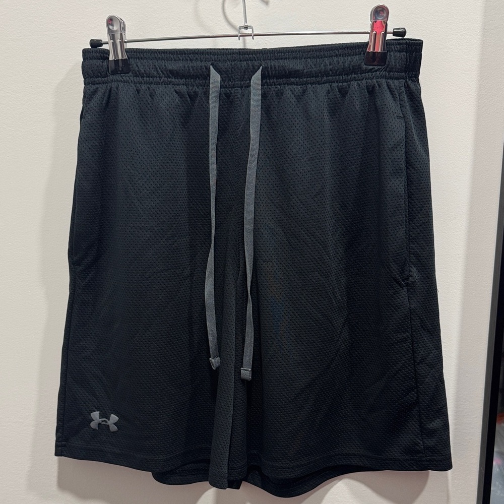 Under Armour Men's Black Athletic Mesh Shorts with Gray Drawstring